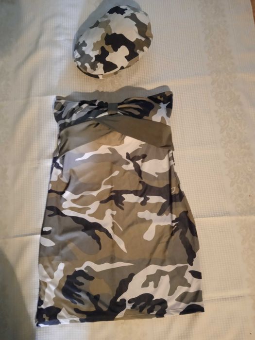 Oryginalny komplet- dziewczęca sukienka i czapka moro,S,nieużywana