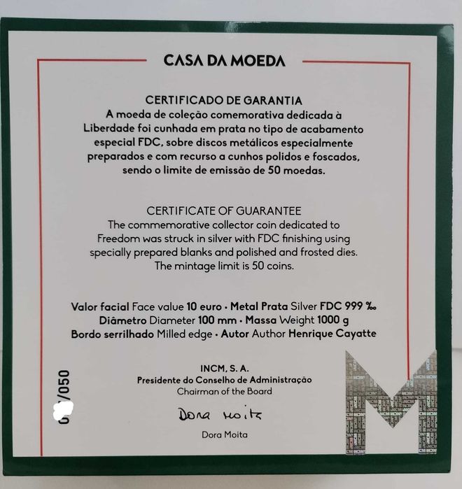 Moeda de 1kg 50 anos do 25 de Abril Liberdade, Liberdade (Prata FDC)