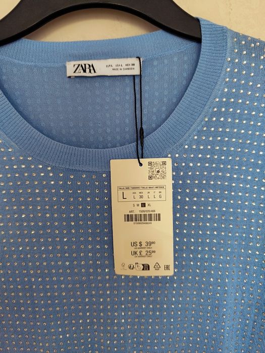 Błyszczący lekki wiosenny sweter Zara L z mieniącymi się kamieniami cy