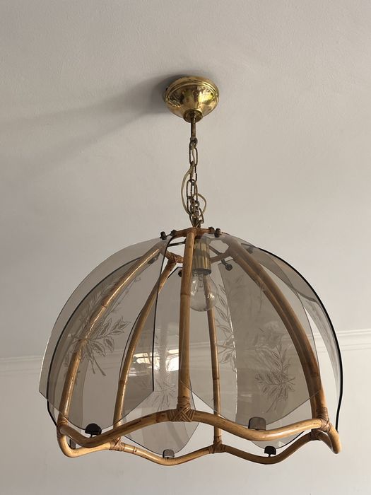 Candeeiro teto em bambu e vidro