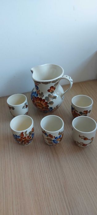 fajansowy dzbanek i 5 kubeczków Włocławek PRL