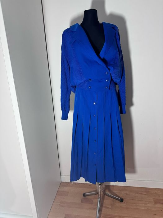 Ravens vintage komplet sweter spódnica plisowana 40 L 42 xl chabrowa