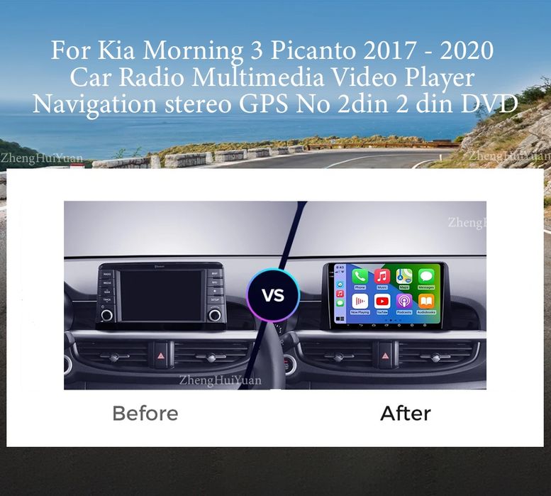 Rádio Android CarPlay Kia Picanto 3 de 2015-20 CarPlay GPS 2/32GB NOVO
