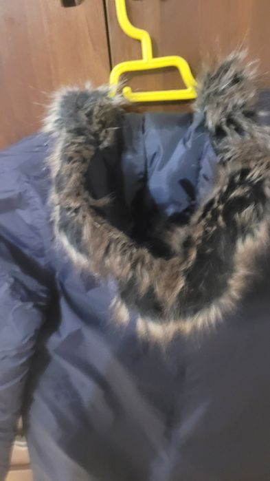 Kurtka zimowa parka 146 nowa beż metki ciemny granat