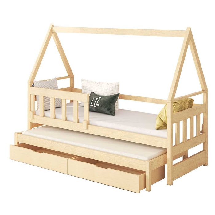 Łóżko Domek 2 osobowe z wysuwanym spaniem, materace 160x75 lub 180x75