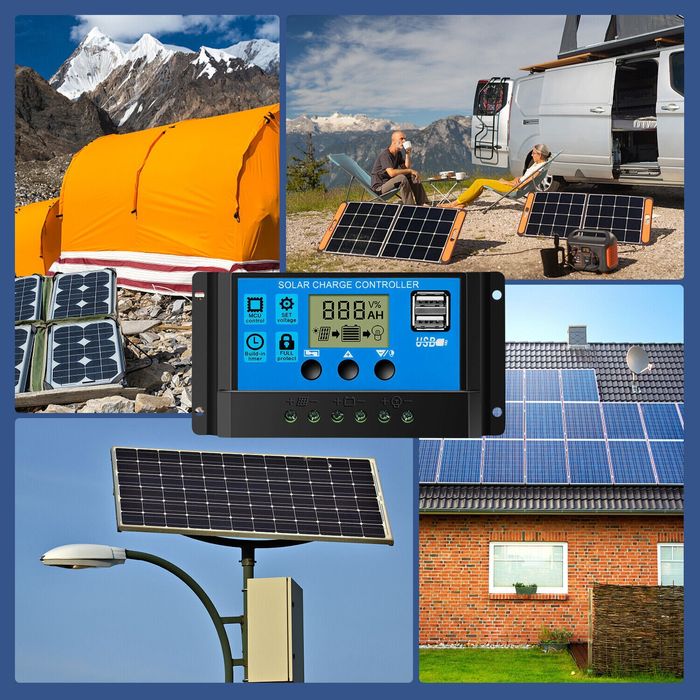 Regulator ładowania 20A PWM solar 12V 24V LCD USB Kampery