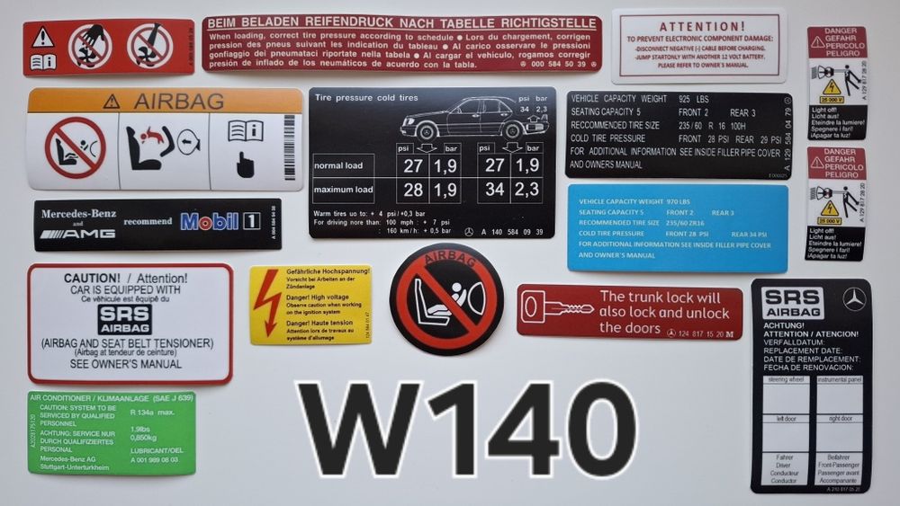 Наклейки Мерседес 190, 123, 124, 126, 140. Реставрационные стикеры