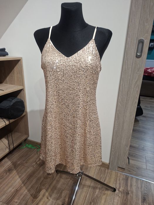 Sukienka cekinowa cekiny złota r M karnawał