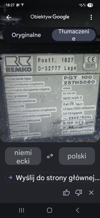 Nagrzewnica LPG 100kW REMKO