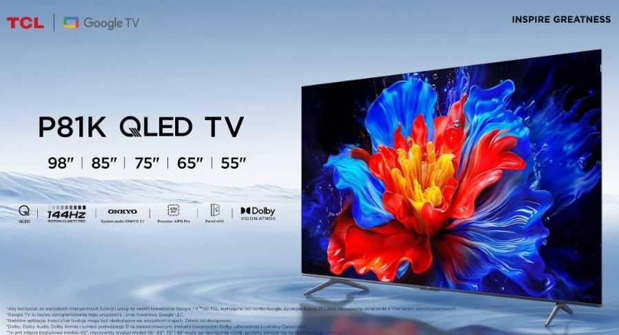 Telewizor QLED TCL 65P81K 65 cali 4K UHD 144HZ Google TV