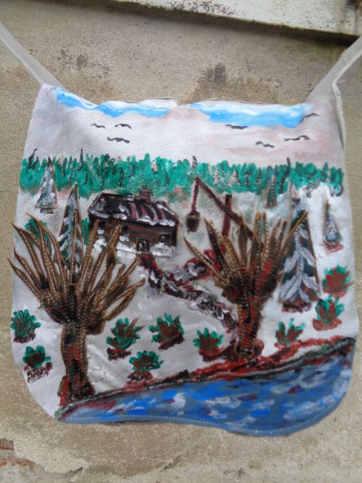 WYPRZEDAŻ  Artystyczna skórzana torebka z widokiem.  Handmade