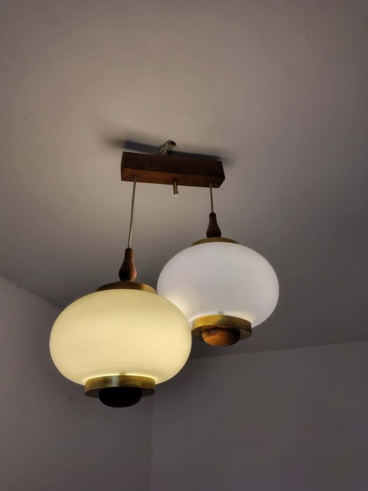 Lampa sufitowa drewniano szklana