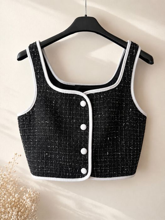 Tweedowy top/gorset/kamizelka styl old money, Chanel XS