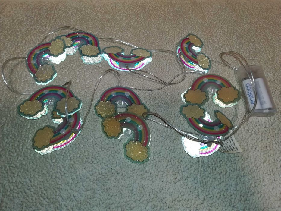 Lampki chmurki, tęcza, dziecięce, łańcuch, girlanda