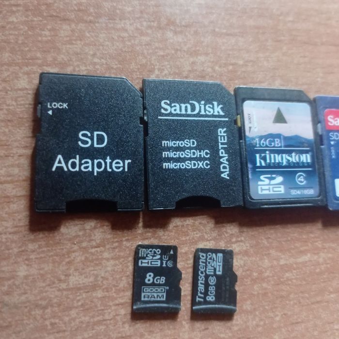 SD adapter San Disk SD card. Micro SD good ram transcend. 2, 8, 16 GB.