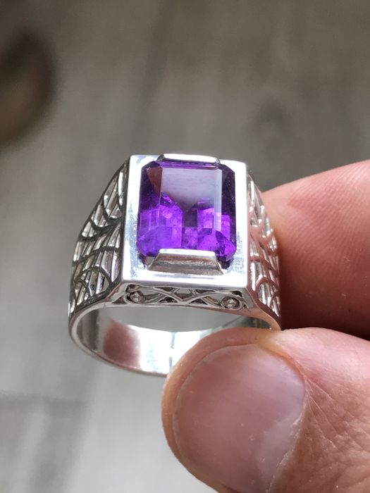 Кольцо перстень аметист серебро