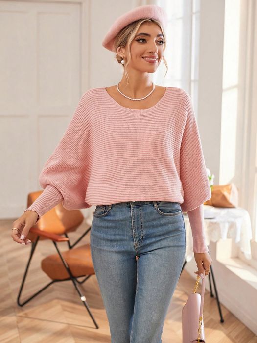 Sweterek Luźny Z Obniżonymi Ramionami Z Rękawami Batwing Shein S 36