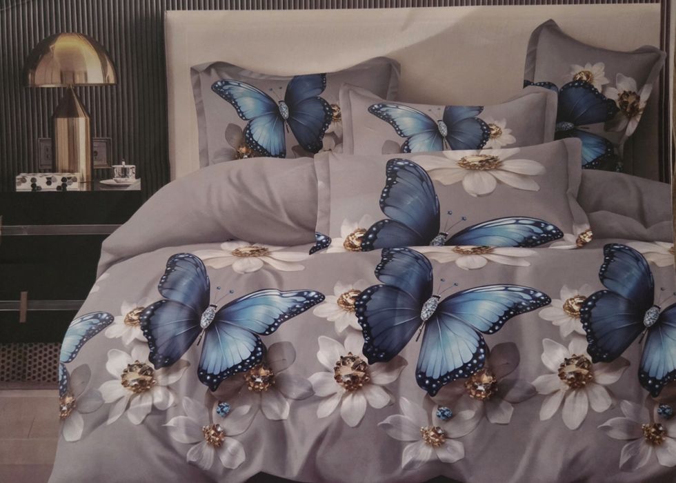 Komplet Pościeli 200x220cm Niebieskie Motyle 4 częściowy