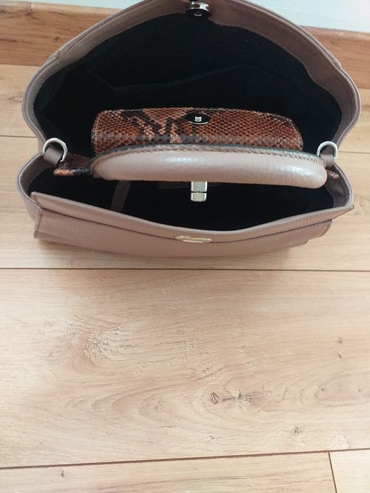 DAVIDE ALBERTARIO oryginalna skóra naturalna skórzana torebka kuferek crossbody + do ręki