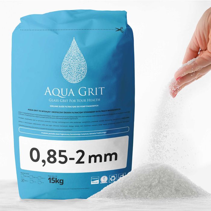 Szklany Materiał Filtracyjny BASENOWY 0,85-2 mm 15kg Aqua Grit INTEX Atest PZH