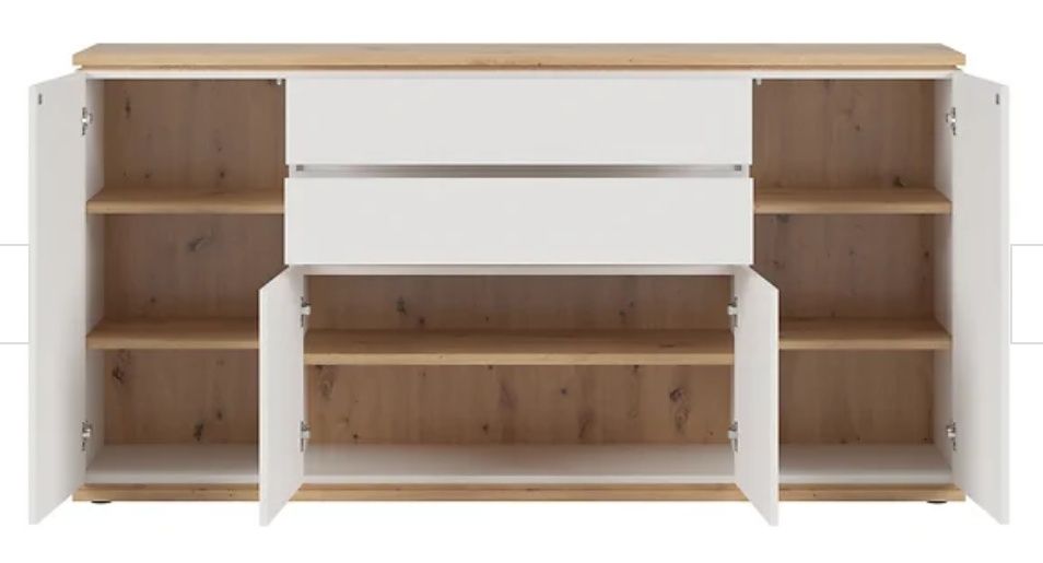 komoda Yamael 184 cm z 4 drzwiami i 2 szufladami dąb artisan/biały