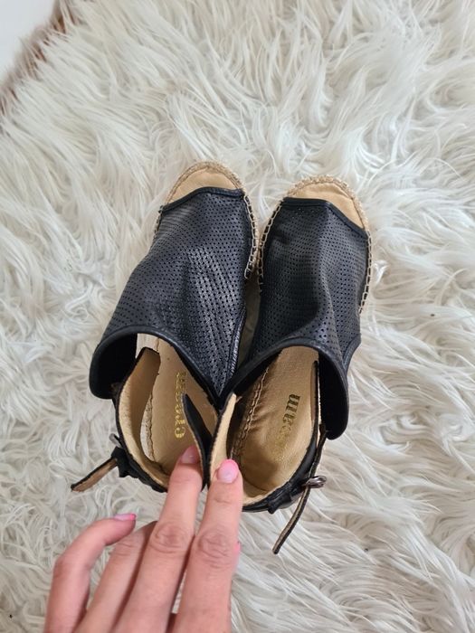 Cream 38 23,5cm skórzane sandały espadryle na koturnie skóra naturalna