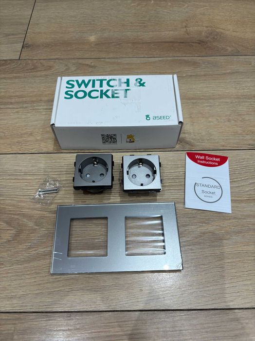 BSEED podwójne gniazdo UE standardowe, szklane gniazdko 250V 16A do do