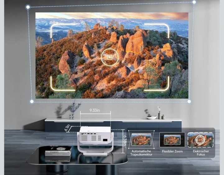 WIELIO, Projektor smart Android 11 obsługa 4K 1080P 28 000 lm WiFi 6 BT 5.2