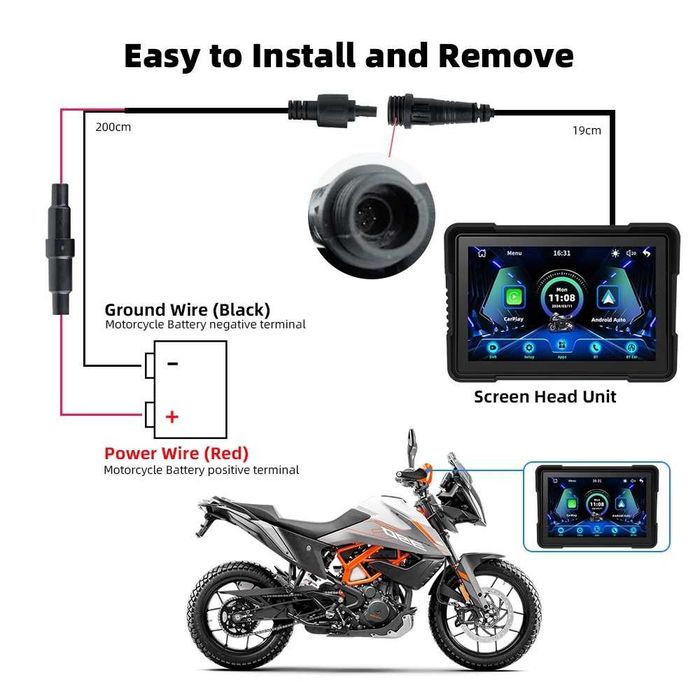 Nawigacja motocyklowa EKIY MTC-16 z CarPlay i Android Auto IP67 nowa