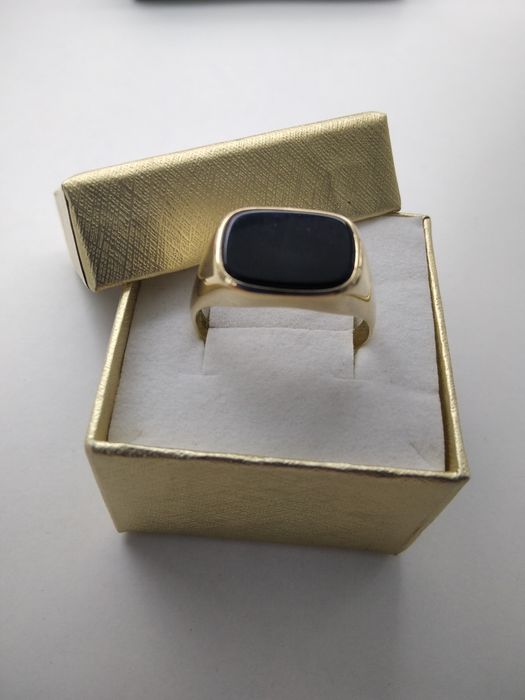 Złoty męski sygnet z czarnym kamieniem złoto  585 Rozmiar 29