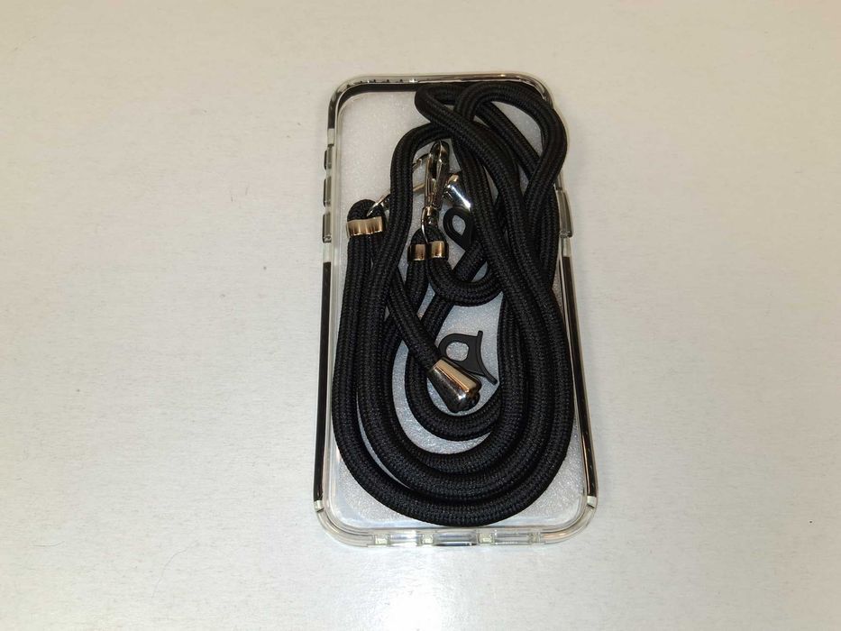 Z017 Etui DOMAVER iPhone 15 Pro Max MagSafe Smycz Łańcuszek 2w1 Czarne