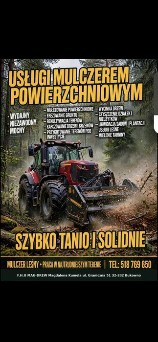 Usługi mulczerem leśnym powierzchniowym i wgłębnym czyszczenie działek rekultywacja wycinka drzew karczowanie