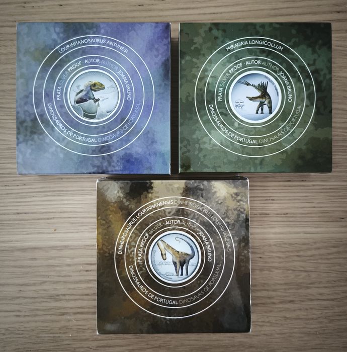 Trio de moedas Dinossauros Prata Proof
