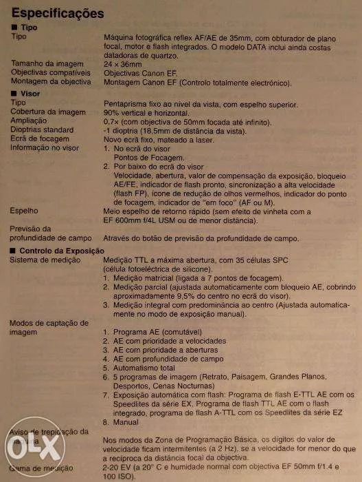 Câmara Fotográfica CANON EOS 300 - SLR de filme (Rolo)