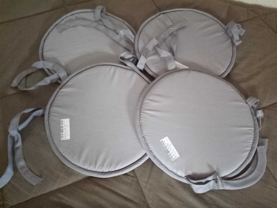 4 almofadas redondas para banco/cadeira cinzentas 30 cm