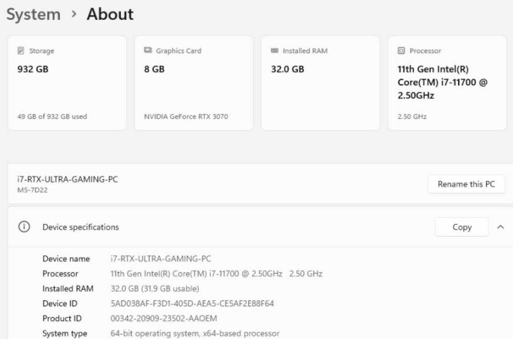 Gamingowy PC i7-11700 / RTX 3070 / 32GB RAM / 1TB SSD / RGB