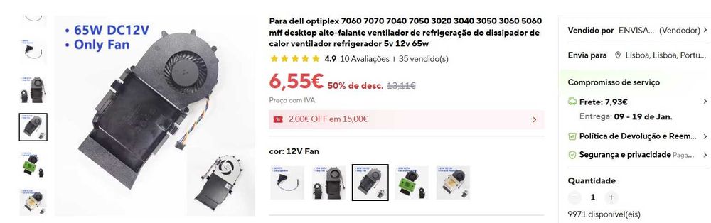 Ventoinha dell optiplex mff - Varios modelos - SELADA