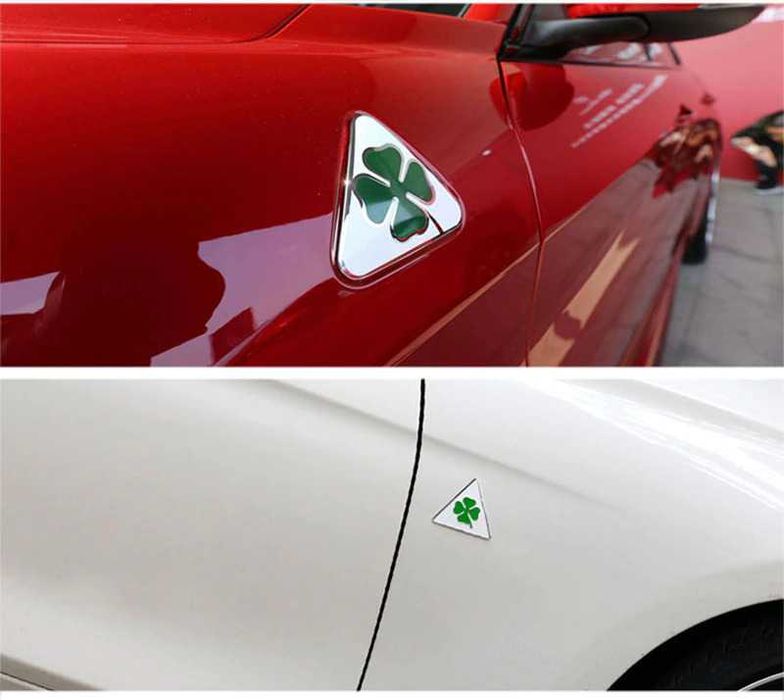 Emblemas Alfa Romeo Trevos Quadrifoglio Verde e centros de jante