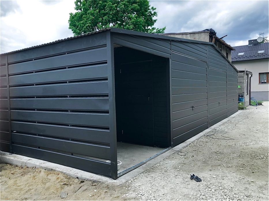 Garaż 9x6+3 m wiaty grafit