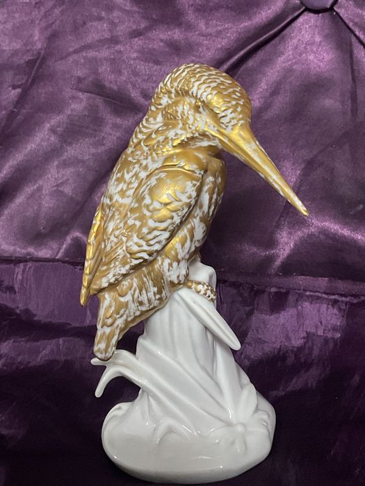 Ave kingfisher vista alegre pintura manual porcelana 17 cm