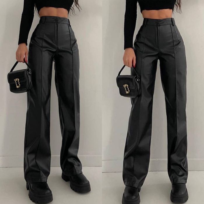 Брюки кльош екошкіра на флісі штани