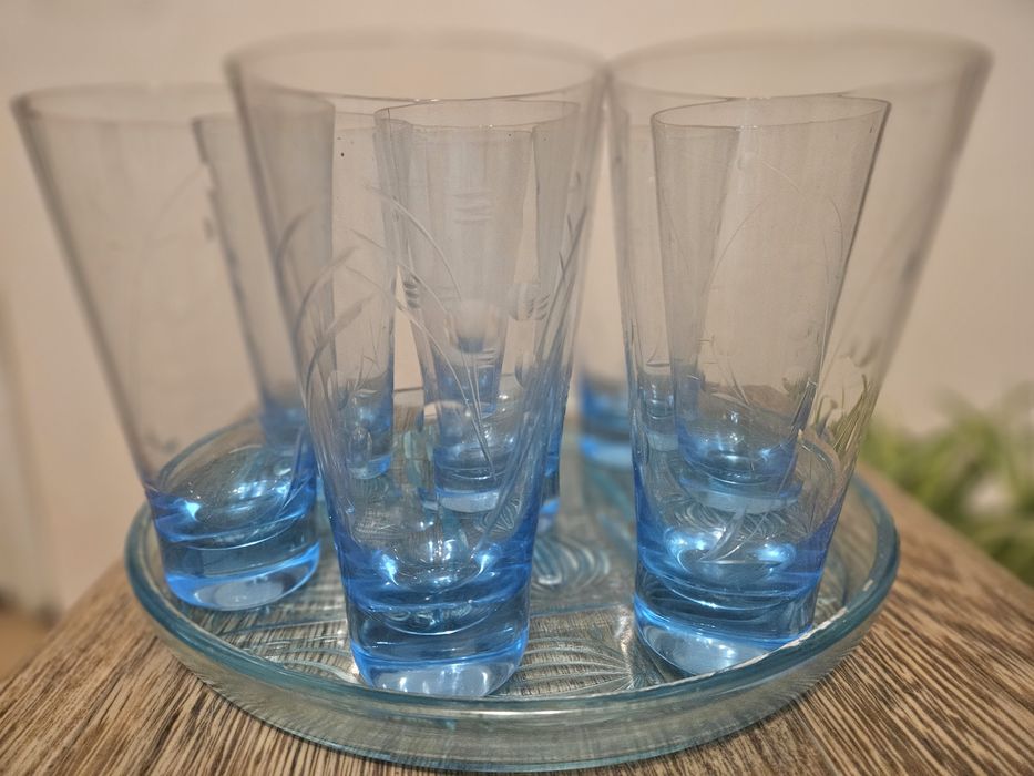 Посуда СССР купоросное стекло, розетки  фужеры бокалы поднос пепельниц