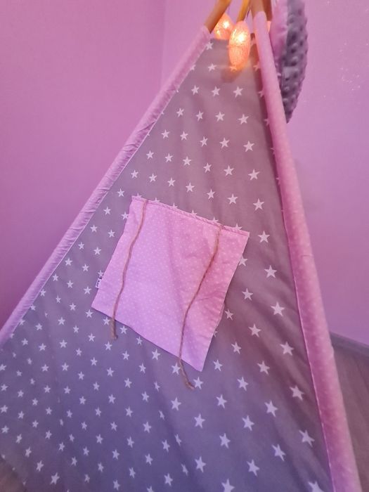 Tipi 100cm rozowo szary w gwiazdki piekny