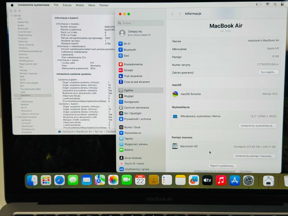 MacBook Air 13 2020 M1 85% Kondycji 8GB RAM 256GB SSD