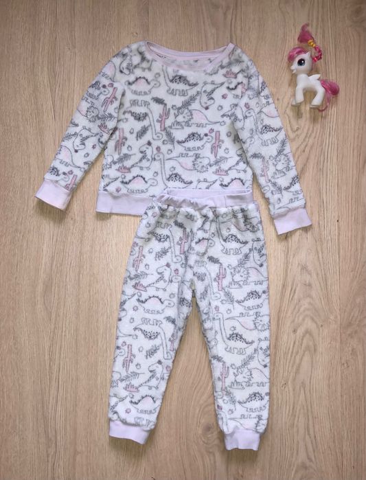 Зимняя меховая пижама с динозаврами для девочки, 2-3 года