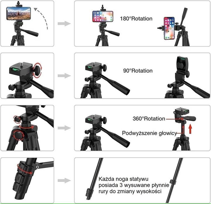 Statyw do Telefonu Kamery 100cm z Pilotem Bluetooth