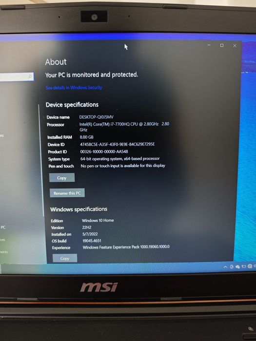 Computador Portátil MSI GeForce GTX 1050 Intel i7