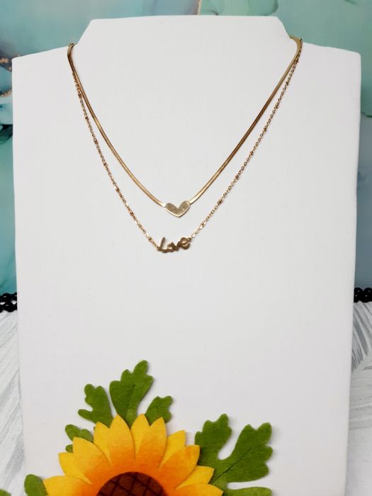 Colar duplo aço inoxidável com love e coração