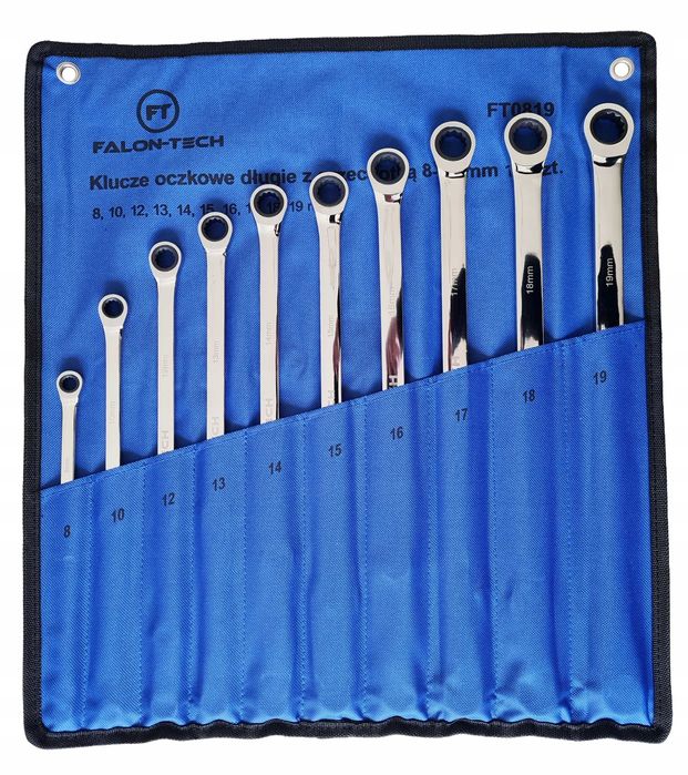 Набір довгих накидних ключів із тріскачкою 10 од., 8-19 мм Falon-Tech