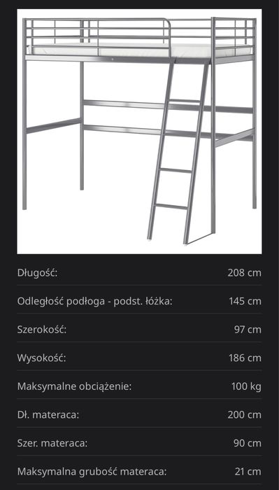 Łóżko na antresoli ikea svarta